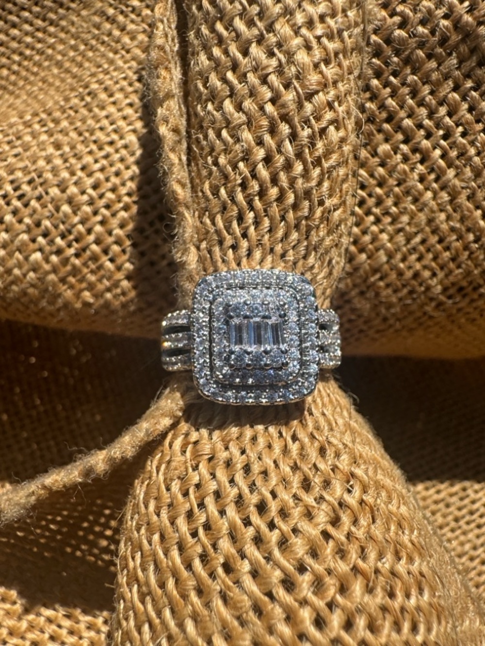 Silver Square Halo Diamond Ring - White Size 10